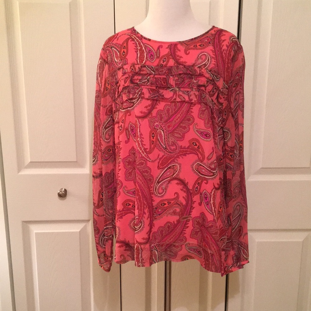 J. Crew pink silk paisley blouse size 10